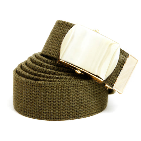 MILITARY COLOR WEB BELTS - OLIVE DRAB\GLD