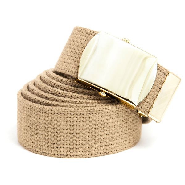 MILITARY COLOR WEB BELTS - GOV KHAKI\GLD