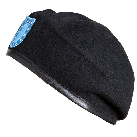 G.I. TYPE BLACK WOOL BERET W/BLUE FLASH